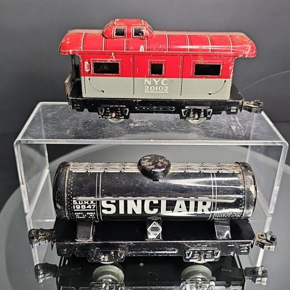 Marx Tin Sinclair Oil Train Car And Caboose NYC 20102 2pcs Gauge O Made In USA